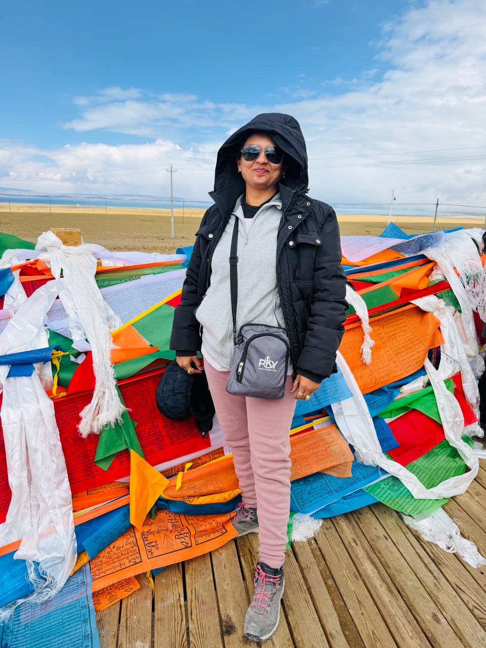 Prayer flags along the lakeside boardwalk